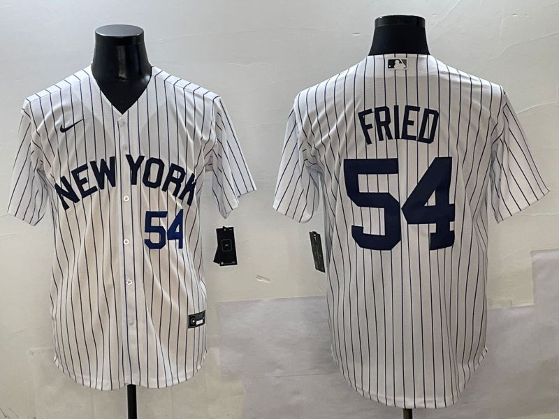 Men New York Yankees 54 Fried White Stripe Game Nike 2025 MLB Jersey style 11